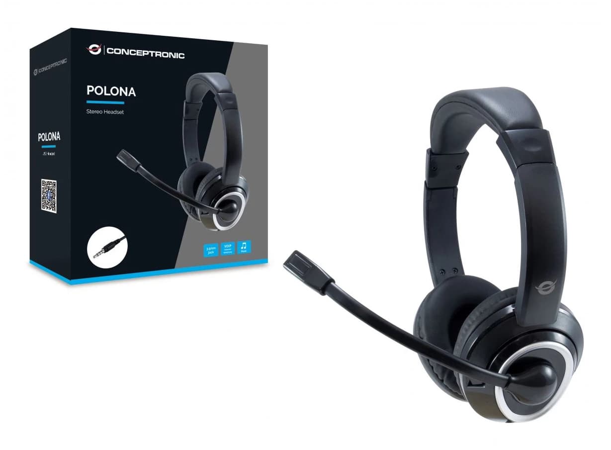 Conceptronic POLONA02B 3.5mm Stereo Headset (Black)