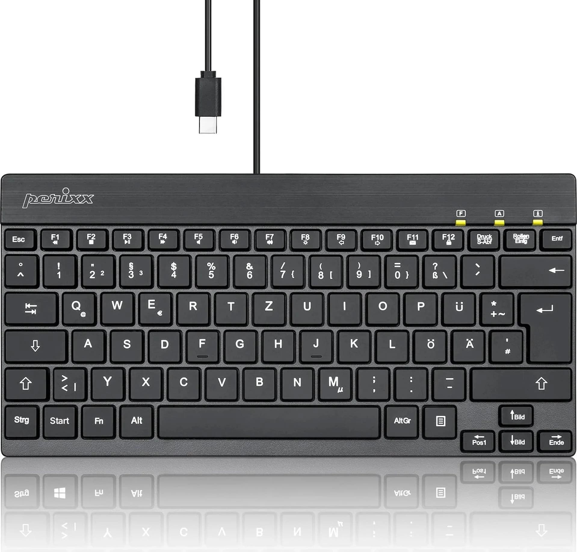 Perixx PERIBOARD-426C Wired Mini USB-C Keyboard (Black, German)