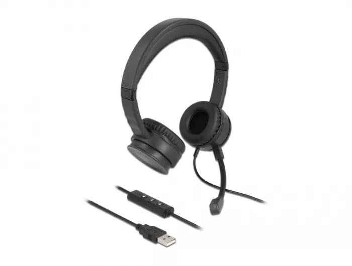 Delock USB Stereo Headset with Cable Remote Control (Black)