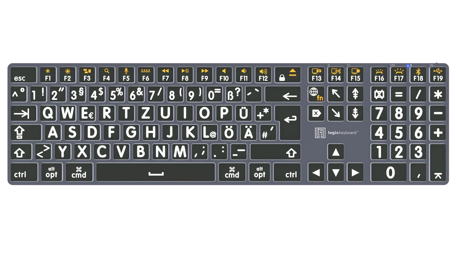 Logickeyboard Large Print White on Black Titan Backlit Mac Keyboard German